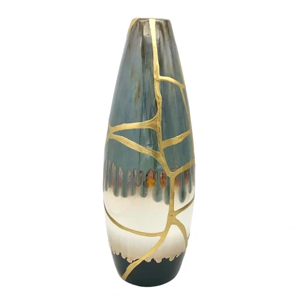Kintsugi Vase 14” Drip Glaze Gold Crack Art Personal Growth Anniversary Gift - Picture 3 of 13